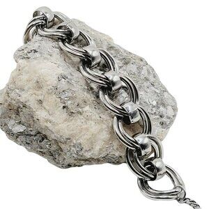 Silver Tone Link Bracelet Heavy 7.5"-9.5" Costume Jewelry Classic Business Cas